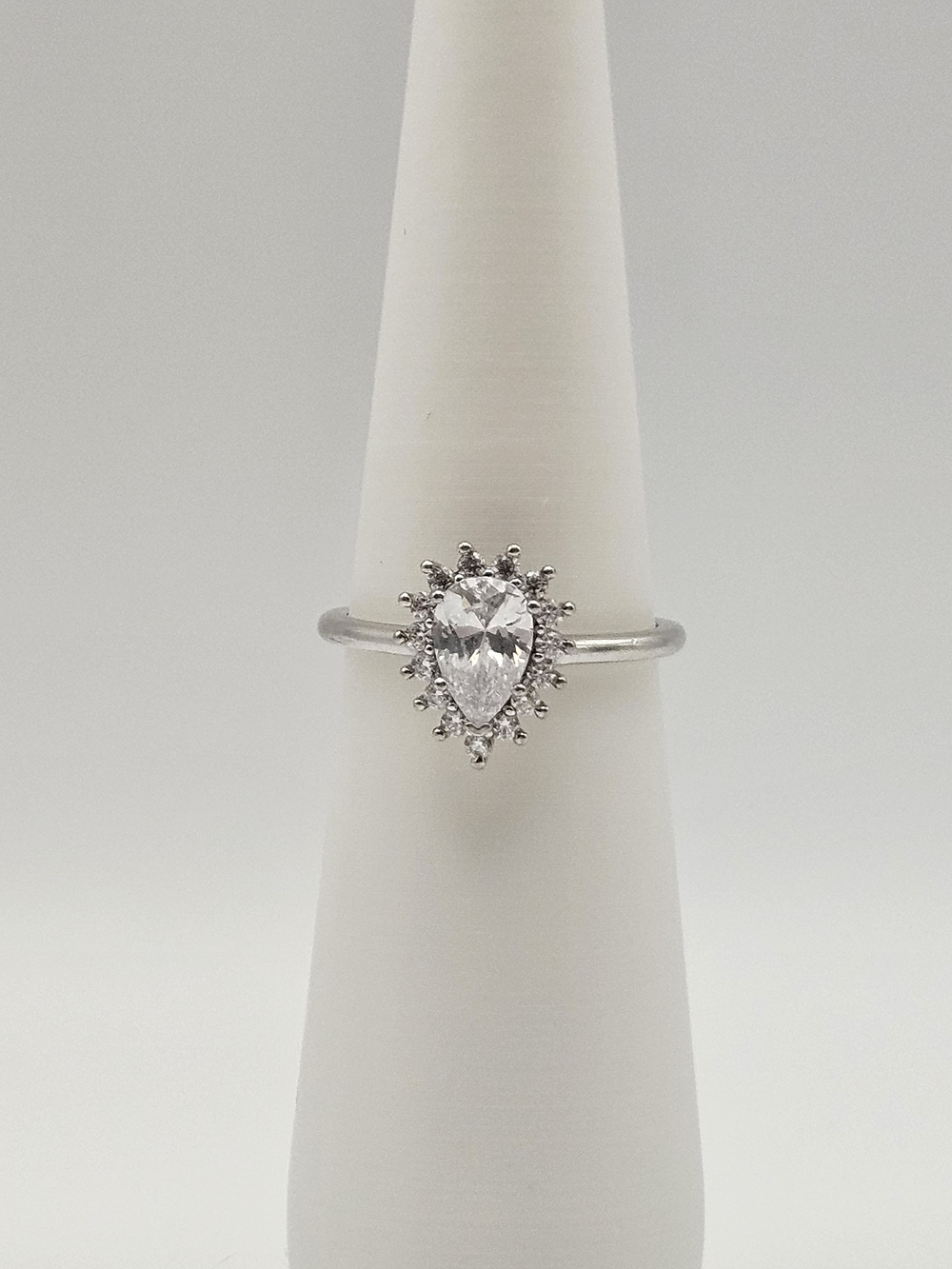 Pear-Shaped Halo Solitaire Sterling Silver Ring